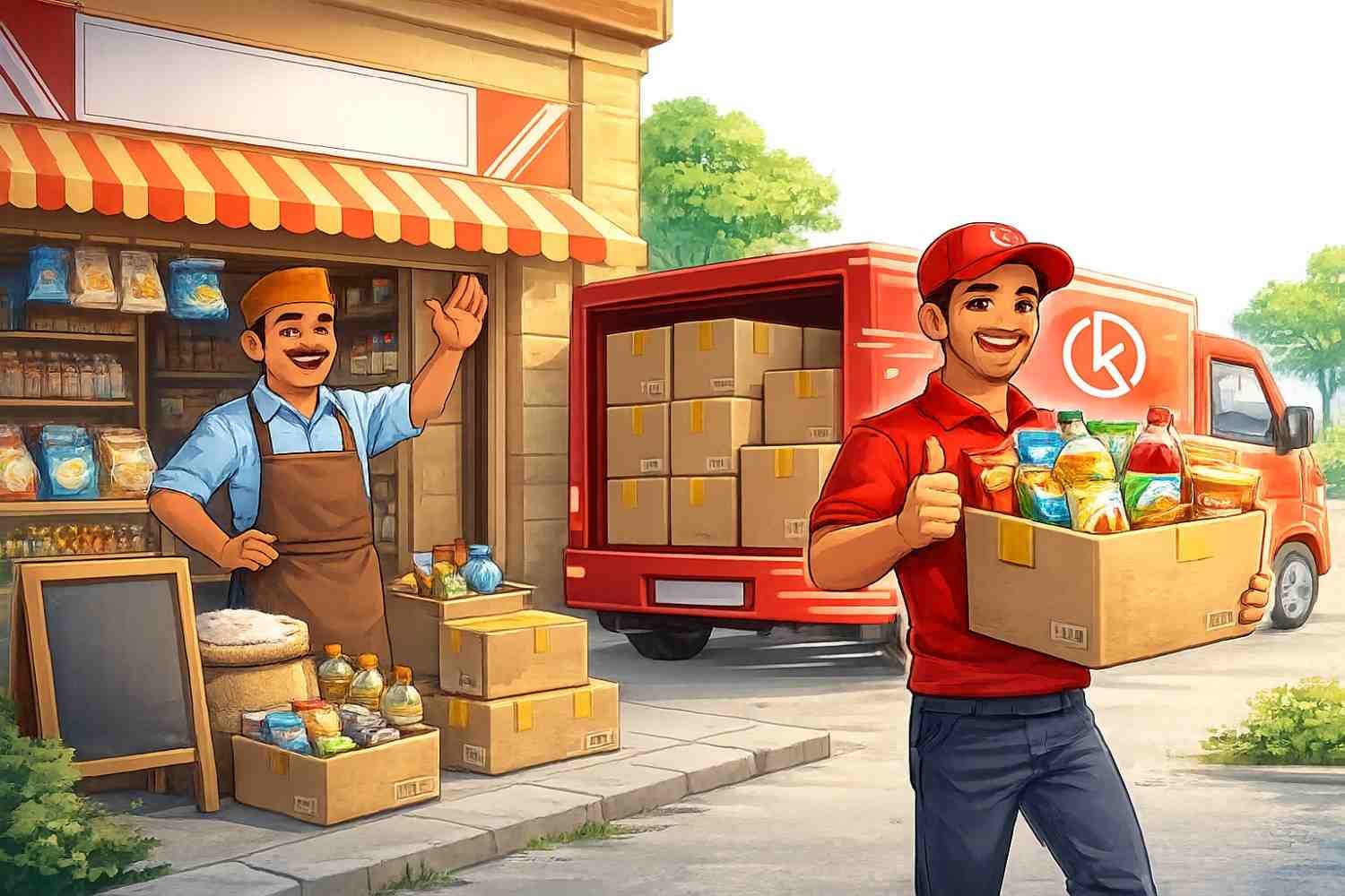 Shopkeeper receiving delivery